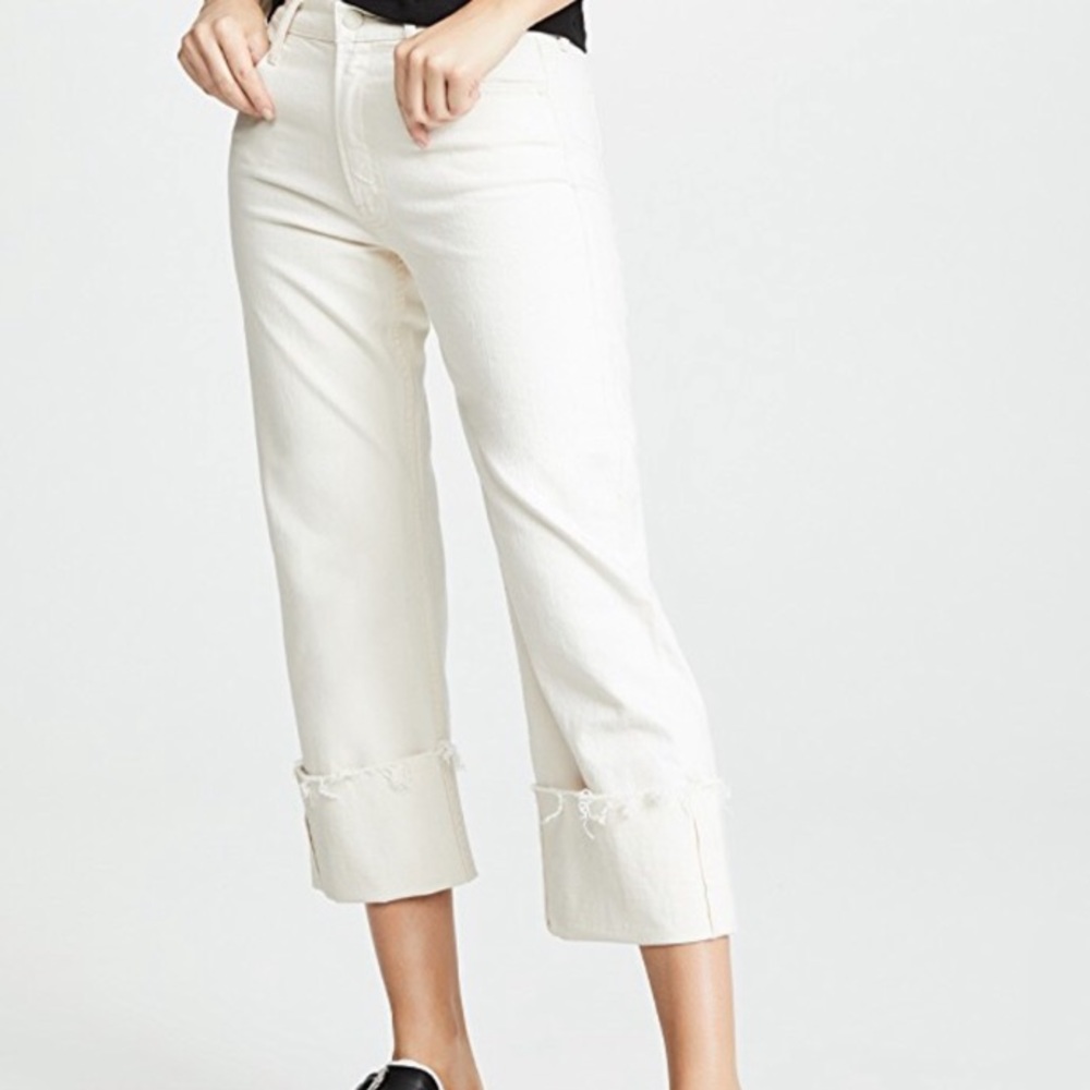 MOTHER DENIM White/Cream Dusty Cuff Fray Jeans